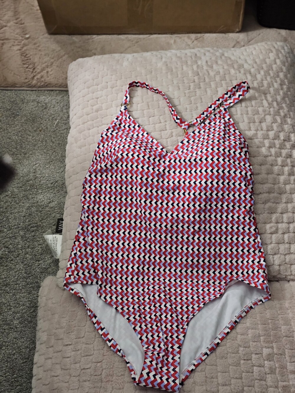 Chevron Print One-Piece Swimsuit in Red, Pink, White